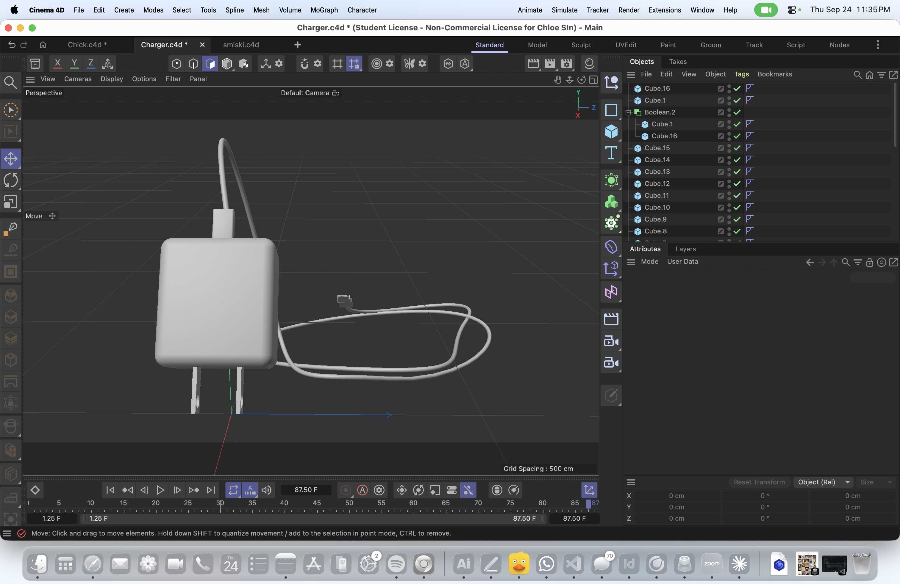 Straight-on front view focusing on the adapter plug prongs and the loosely looped wire.