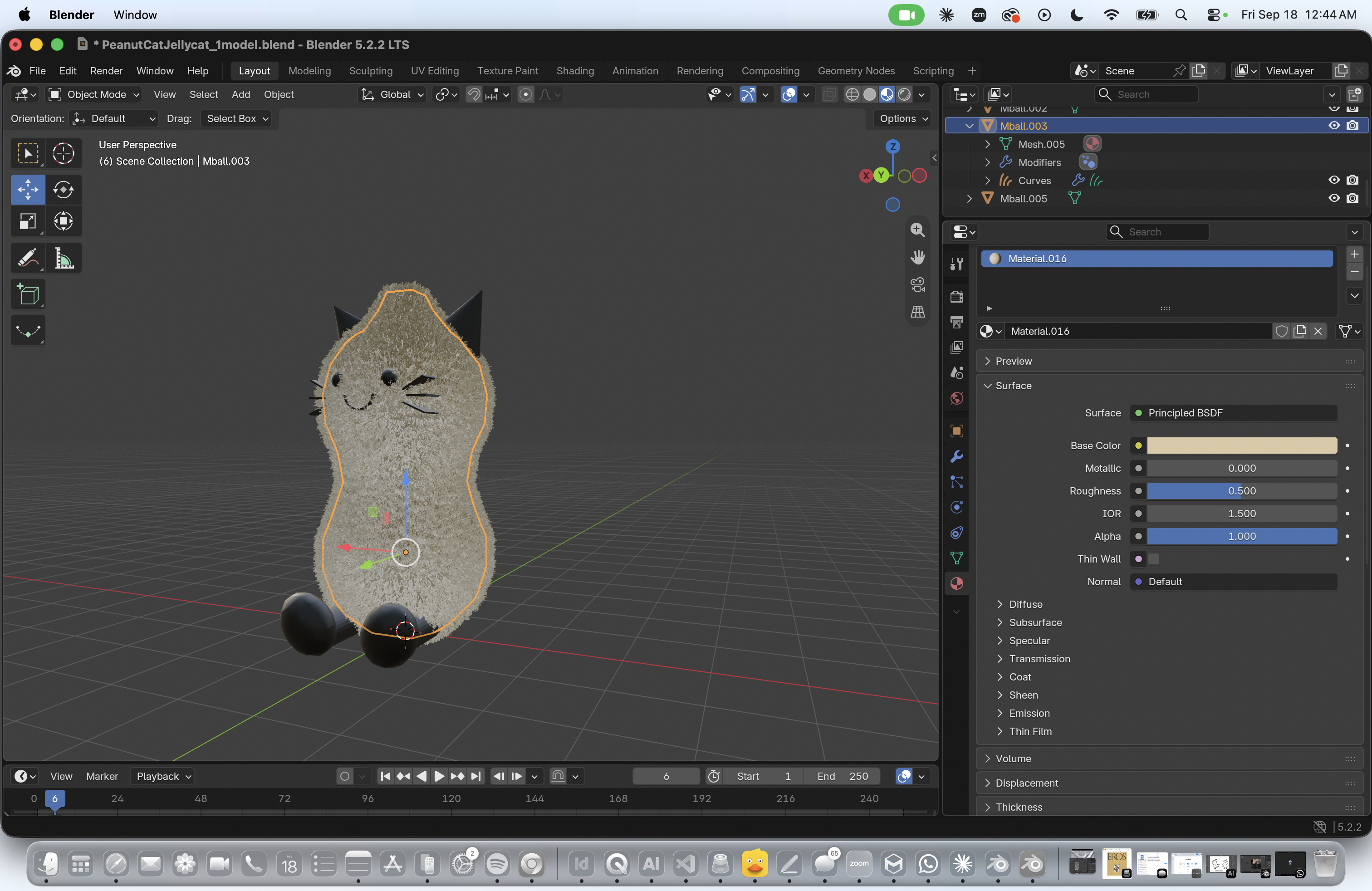 Medium-distance render showing the plushie sitting under balanced scene lighting